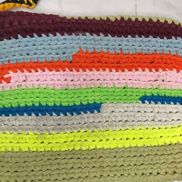 Handcrafted Crochet Rainbow Shoulder Bag With Button Closure & Braided Strap New - Picture 6 of 7